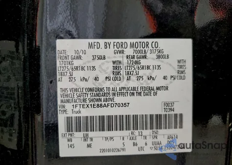 2010 Ford F150 Super Cab z USA, uszkodzony, nr VIN 1FTEX1E88AFD70357